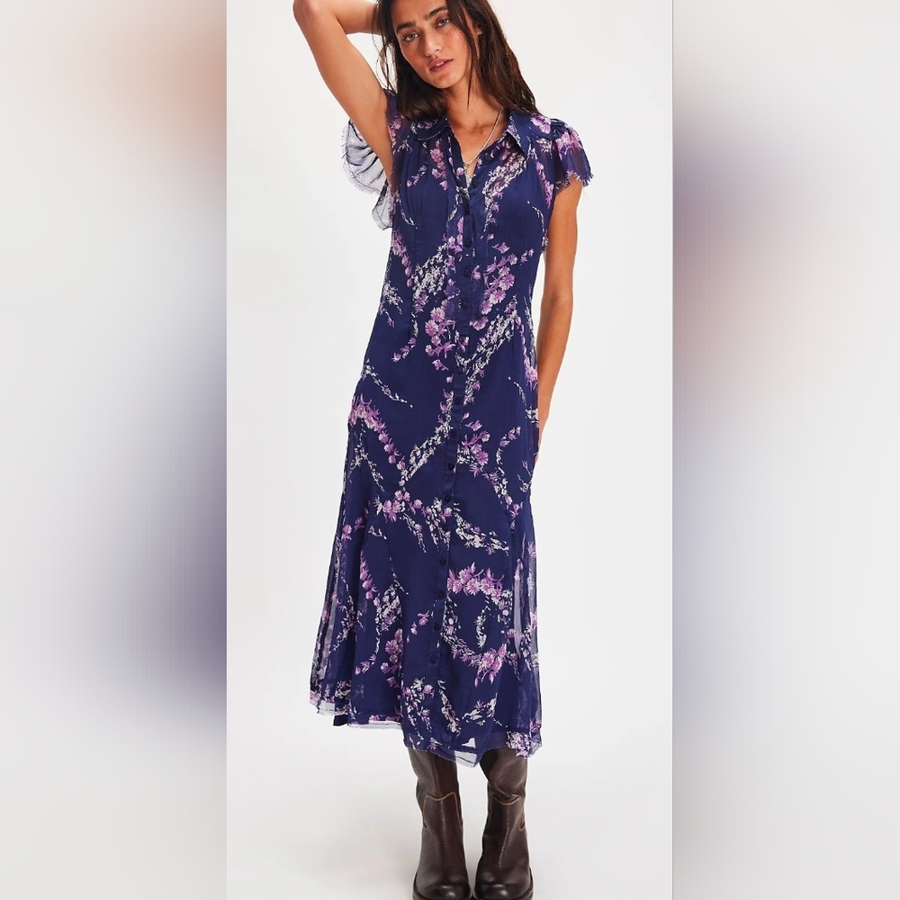 Free People Cannaday Semi Sheer Floral Maxi Shirt Dress